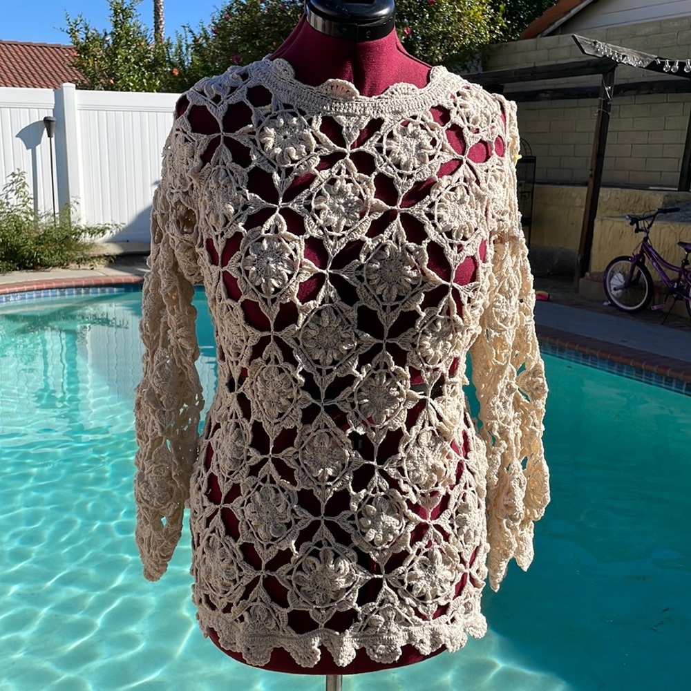 Crochet boho mini dress cover up